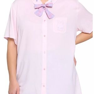 Kawaii Pastel Bunny Bow Girls Woven Button-Up  plus size